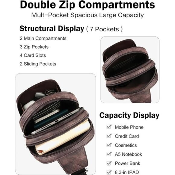 Sling Bags for Women Crossbody Bags, Designer PU Leather Sling Purse - Picture 3 of 6